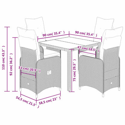 vidaXL Ensemble bistro de jardin 5 pcs avec coussins résine tressée marron