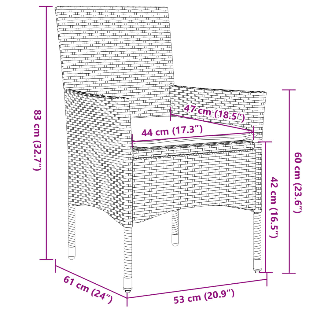 vidaXL 5-tlg. Garten-Essgruppe mit Kissen Schwarz Poly Rattan und Glas