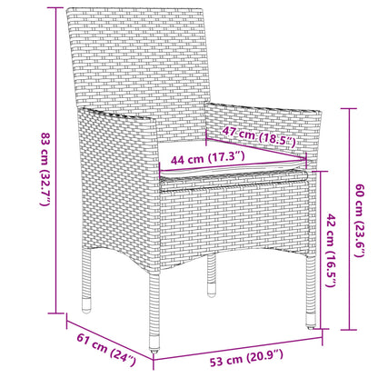 vidaXL 5-tlg. Garten-Essgruppe mit Kissen Schwarz Poly Rattan und Glas