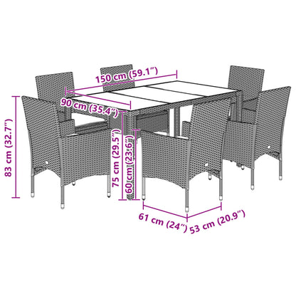 vidaXL 5-tlg. Garten-Essgruppe mit Kissen Schwarz Poly Rattan und Glas