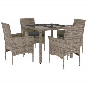 vidaXL 5-tlg. Garten-Essgruppe mit Kissen Grau Poly Rattan und Glas