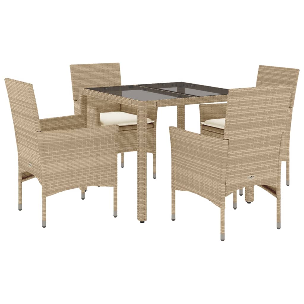 vidaXL Salle à manger de jardin 5 pcs avec coussins Beige résine tressée et verre