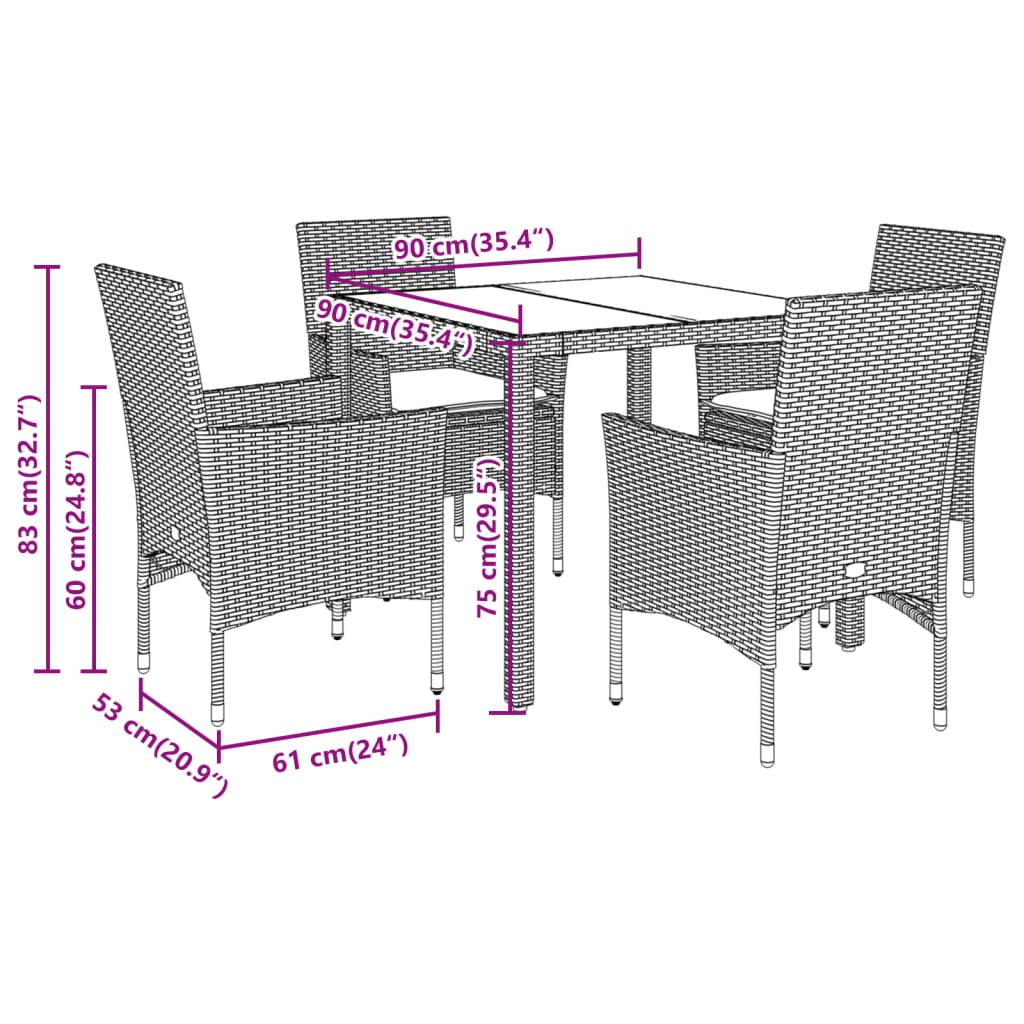 vidaXL Salle à manger de jardin 5 pcs avec coussins Beige résine tressée et verre