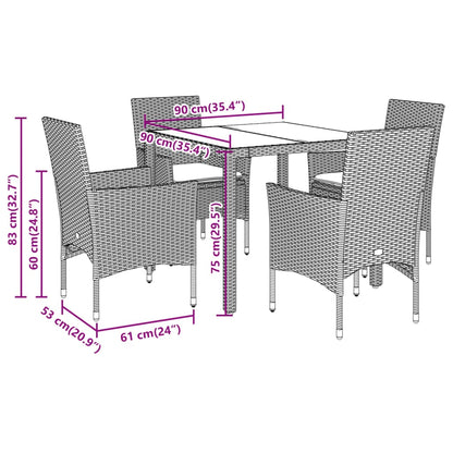 vidaXL Salle à manger de jardin 5 pcs avec coussins Beige résine tressée et verre