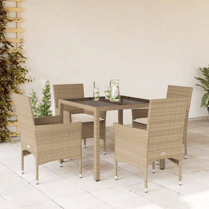 vidaXL Salle à manger de jardin 5 pcs avec coussins Beige résine tressée et verre