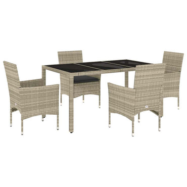vidaXL 5-tlg. Garten-Essgruppe mit Kissen Hellgrau Poly Rattan Glas