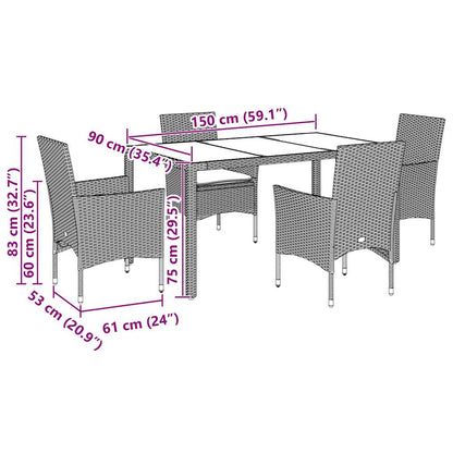 vidaXL 5-tlg. Garten-Essgruppe mit Kissen Hellgrau Poly Rattan Glas