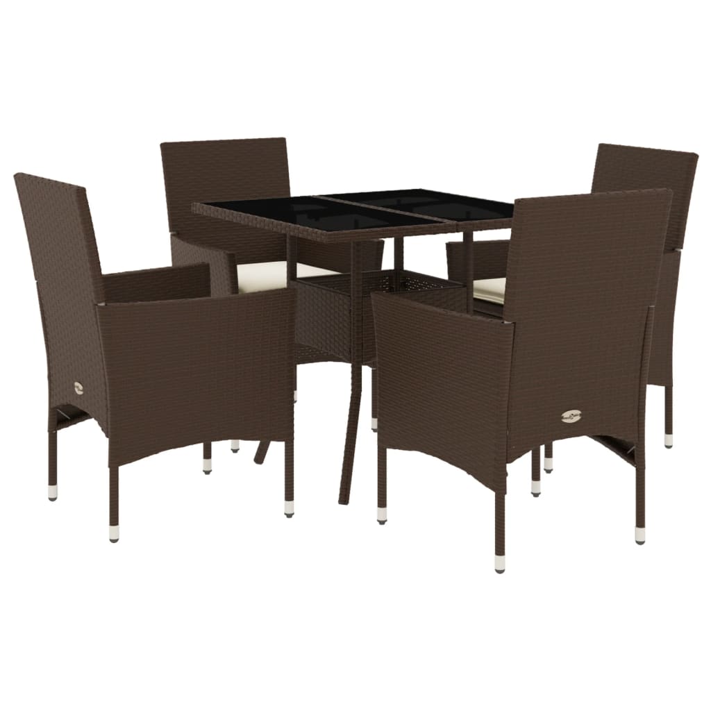 vidaXL 5-tlg. Garten-Essgruppe mit Kissen Braun Poly Rattan Glas