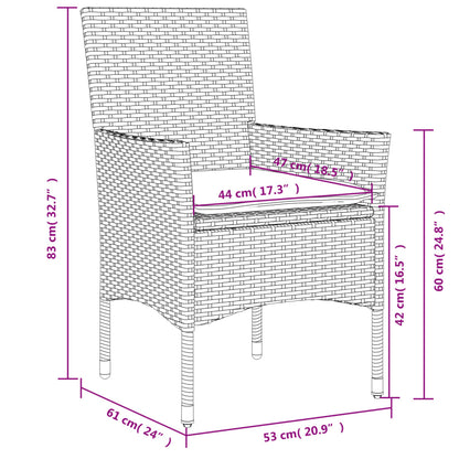 vidaXL 5-tlg. Garten-Essgruppe mit Kissen Grau Poly Rattan und Glas