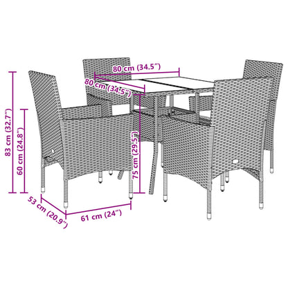 vidaXL 5-tlg. Garten-Essgruppe mit Kissen Beige Poly Rattan und Glas