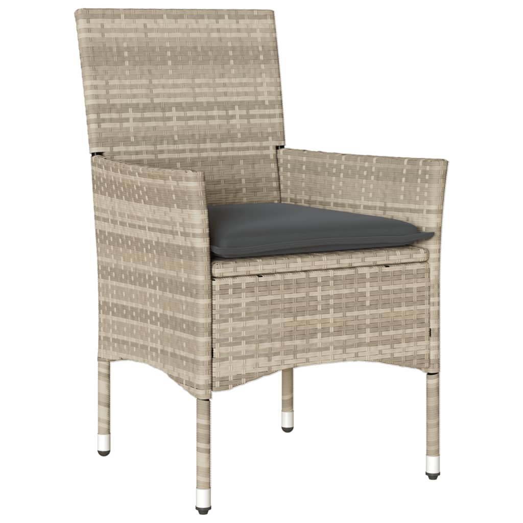 vidaXL 5-tlg. Garten-Essgruppe mit Kissen Hellgrau Poly Rattan Glas
