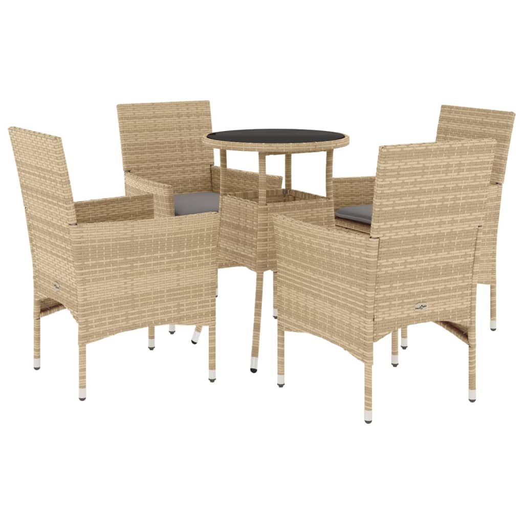 vidaXL 5-tlg. Garten-Essgruppe mit Kissen Beige Poly Rattan und Glas