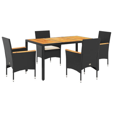 vidaXL 5-tlg. Garten-Essgruppe mit Kissen Schwarz Poly Rattan Akazie