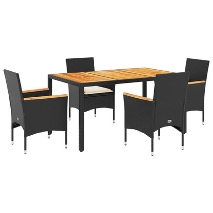 vidaXL 5-tlg. Garten-Essgruppe mit Kissen Schwarz Poly Rattan Akazie