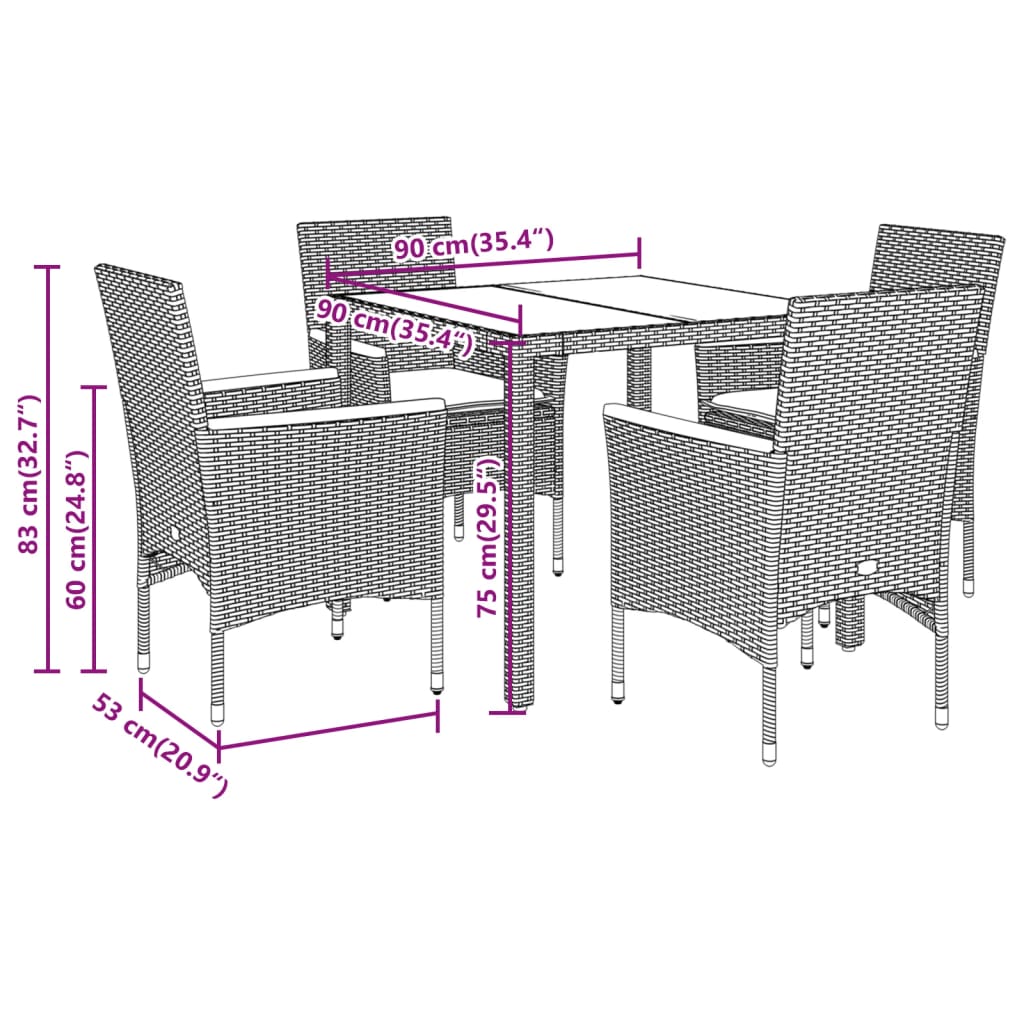 vidaXL 5-tlg. Garten-Essgruppe mit Kissen Grau Poly Rattan Akazie