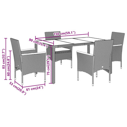 vidaXL 5-tlg. Garten-Essgruppe mit Kissen Grau Poly Rattan Akazie
