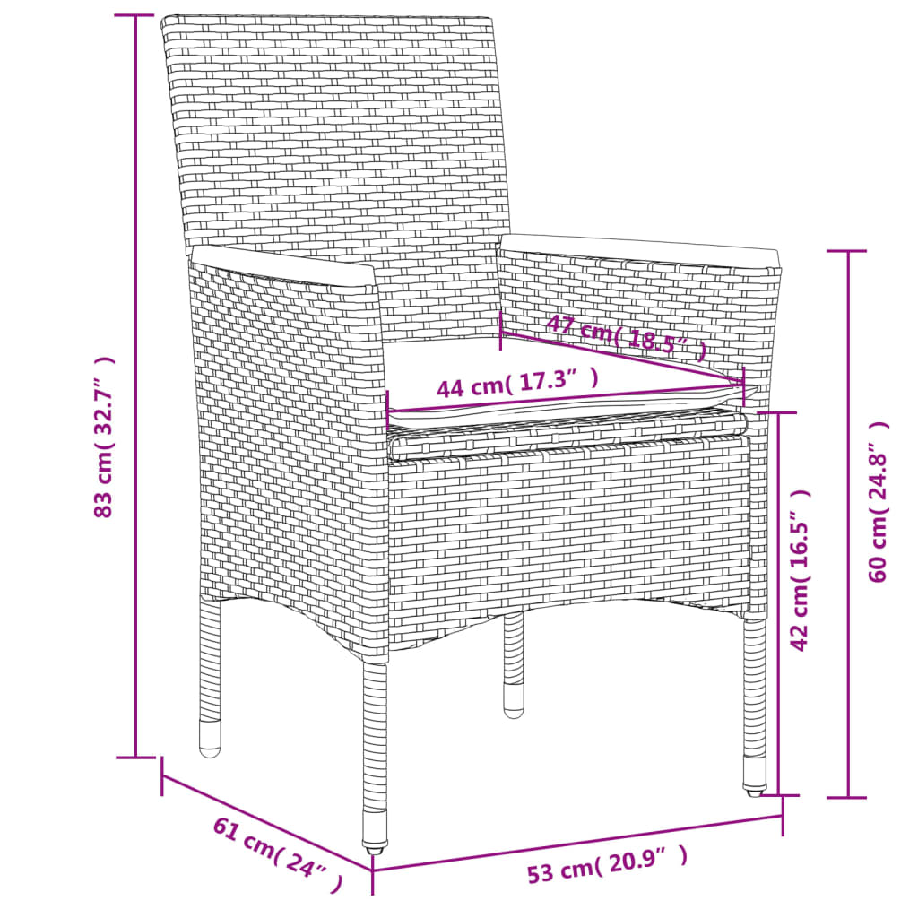 vidaXL 5-tlg. Garten-Essgruppe mit Kissen Schwarz Poly Rattan und Glas