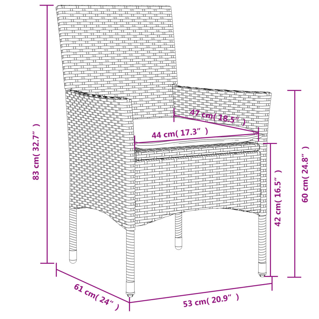 vidaXL 5-tlg. Garten-Essgruppe mit Kissen Schwarz Poly Rattan Akazie