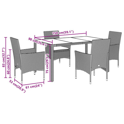vidaXL 5-tlg. Garten-Essgruppe mit Kissen Schwarz Poly Rattan Akazie