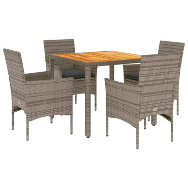 vidaXL 5-tlg. Garten-Essgruppe mit Kissen Grau Poly Rattan Akazie