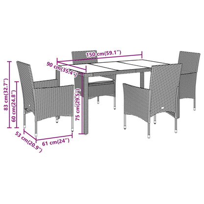 vidaXL 5-tlg. Garten-Essgruppe mit Kissen Grau Poly Rattan Akazie
