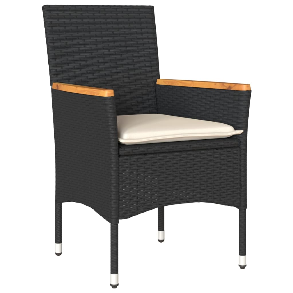 vidaXL 5-tlg. Garten-Essgruppe mit Kissen Schwarz Poly Rattan und Glas