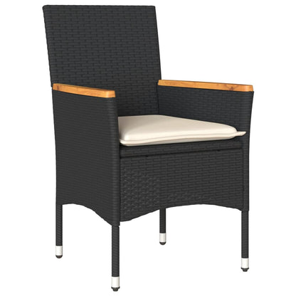 vidaXL 5-tlg. Garten-Essgruppe mit Kissen Schwarz Poly Rattan und Glas