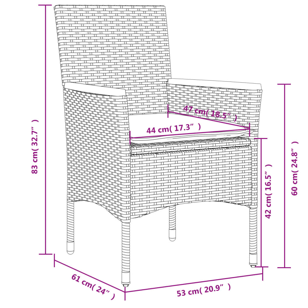 vidaXL 5-tlg. Garten-Essgruppe mit Kissen Schwarz Poly Rattan und Glas