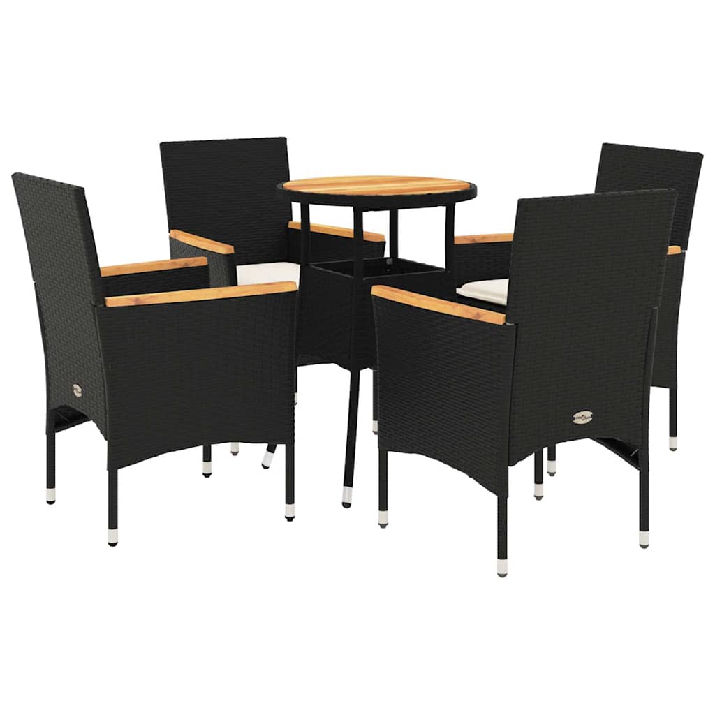 vidaXL 5-tlg. Garten-Essgruppe mit Kissen Schwarz Poly Rattan Akazie