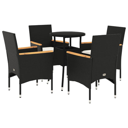 vidaXL 5-tlg. Garten-Essgruppe mit Kissen Schwarz Poly Rattan und Glas