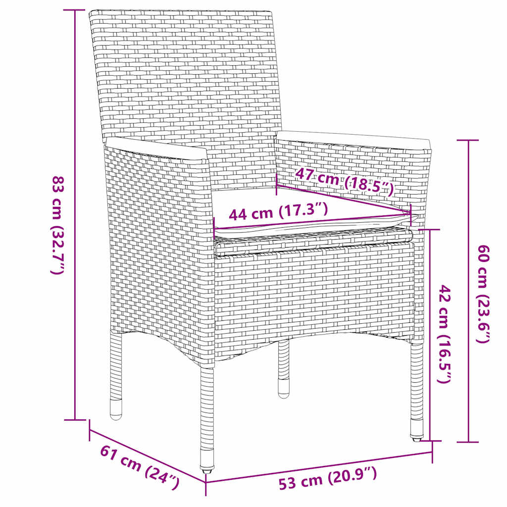 vidaXL 5-tlg. Garten-Essgruppe mit Kissen Schwarz Poly Rattan und Glas