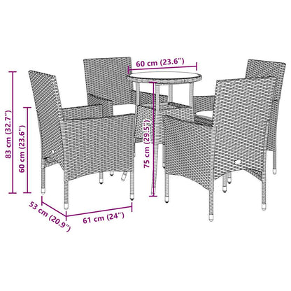 vidaXL 5-tlg. Garten-Essgruppe mit Kissen Schwarz Poly Rattan Akazie