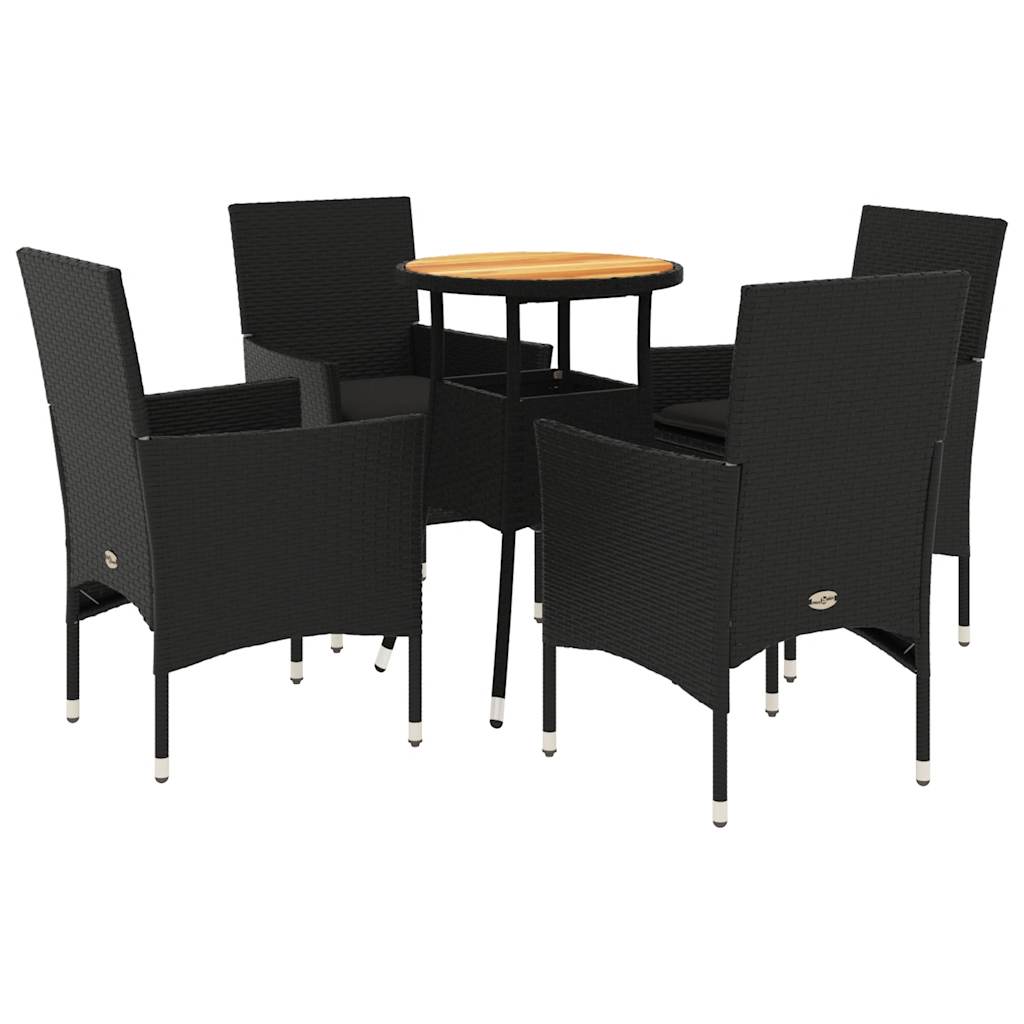 vidaXL 5-tlg. Garten-Essgruppe mit Kissen Schwarz Poly Rattan Akazie