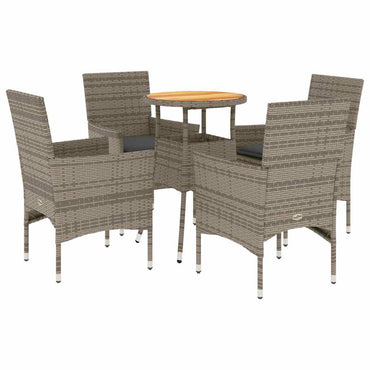 vidaXL 5-tlg. Garten-Essgruppe mit Kissen Grau Poly Rattan Akazie