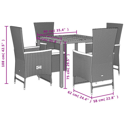 vidaXL 5-tlg. Garten-Essgruppe mit Kissen Schwarz Poly Rattan
