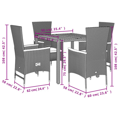 vidaXL 5-tlg. Garten-Essgruppe mit Kissen Schwarz Poly Rattan