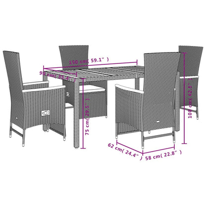 vidaXL 5-tlg. Garten-Essgruppe mit Kissen Schwarz Poly Rattan