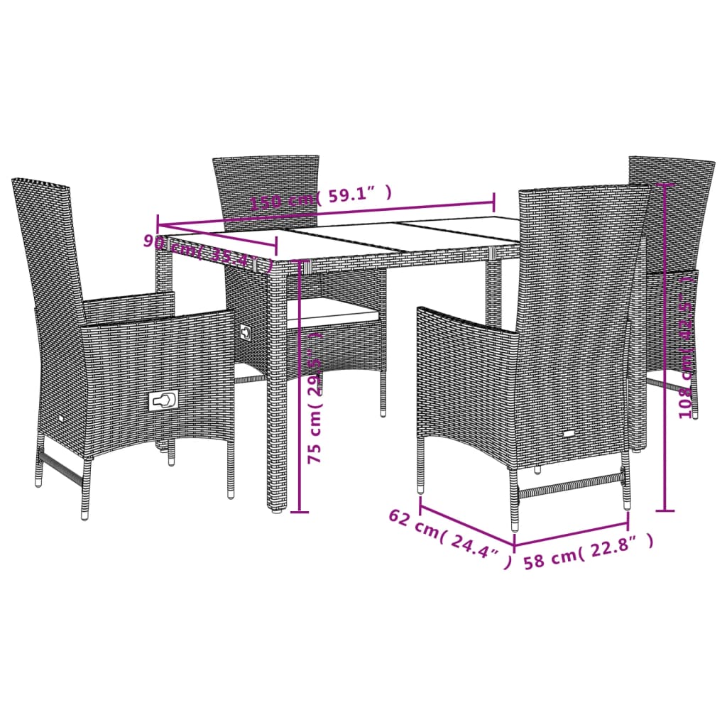 vidaXL 5-tlg. Garten-Essgruppe mit Kissen Beige Poly Rattan