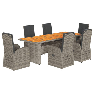 vidaXL 7-tlg. Garten-Essgruppe mit Kissen Grau Poly Rattan