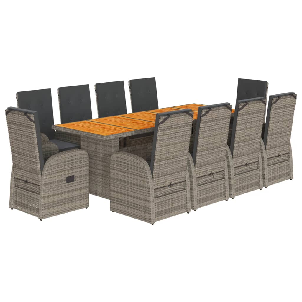 vidaXL 11-tlg. Garten-Essgruppe mit Kissen Grau Poly Rattan