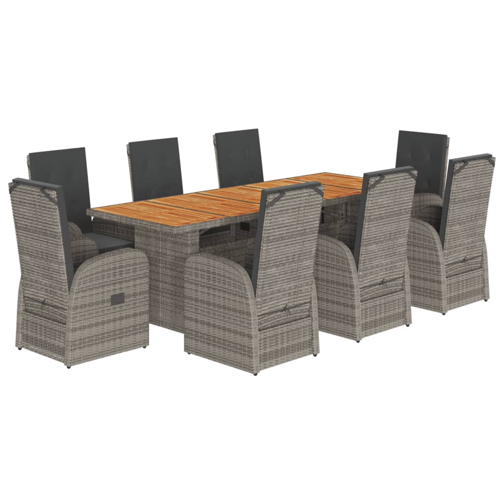 vidaXL 9-tlg. Garten-Essgruppe mit Kissen Grau Poly Rattan