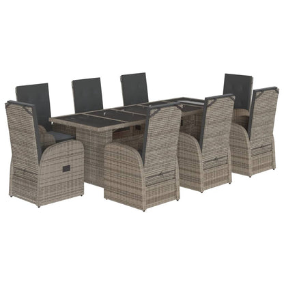 vidaXL Salle à manger de jardin 9 pcs avec coussins Résine tressée Gris