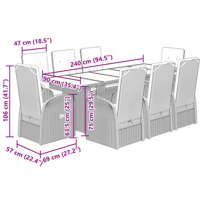 vidaXL Salle à manger de jardin 9 pcs avec coussins Résine tressée Gris