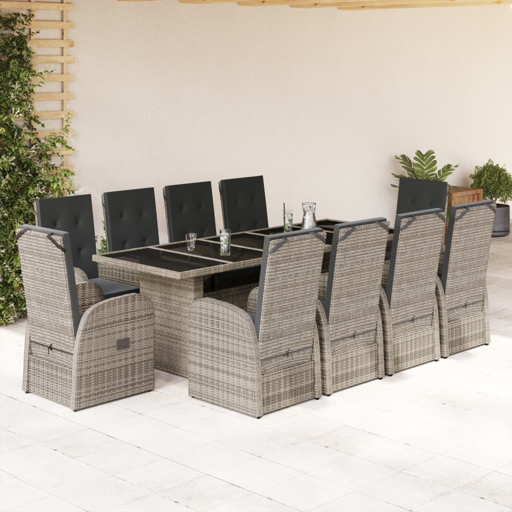vidaXL 11-tlg. Garten-Essgruppe mit Kissen Grau Poly Rattan
