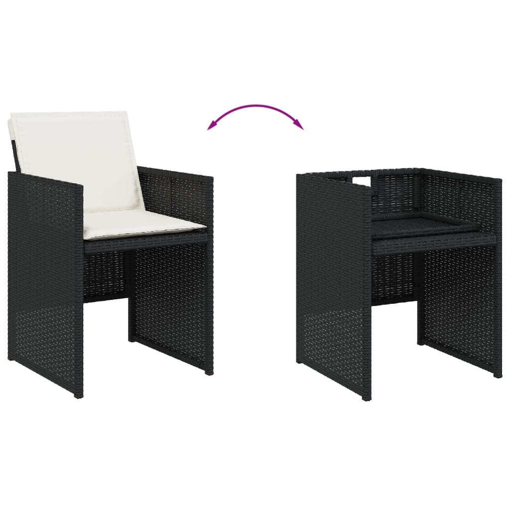 vidaXL 5-tlg. Garten-Essgruppe mit Kissen Schwarz Poly Rattan