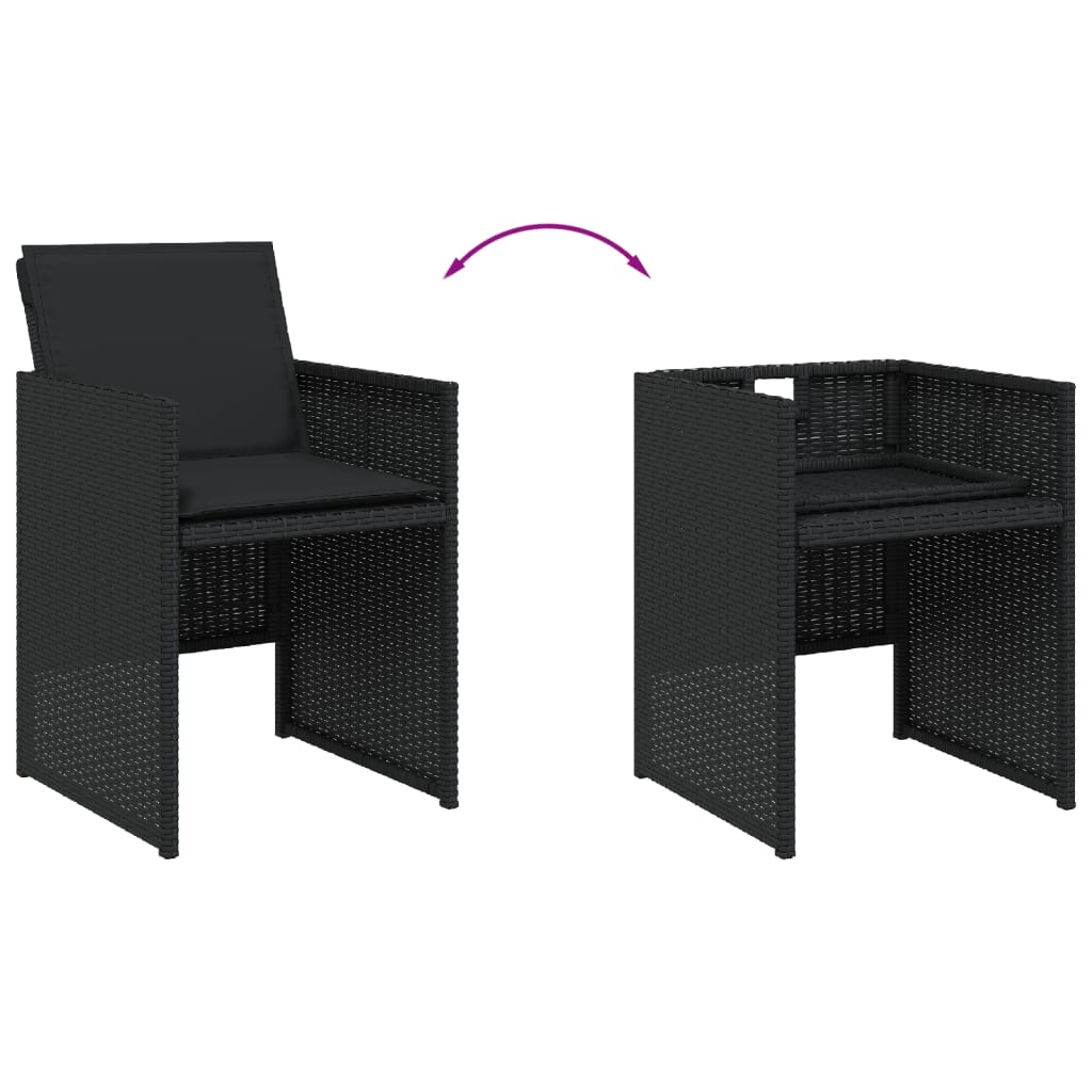 vidaXL 5-tlg. Garten-Essgruppe mit Kissen Schwarz Poly Rattan