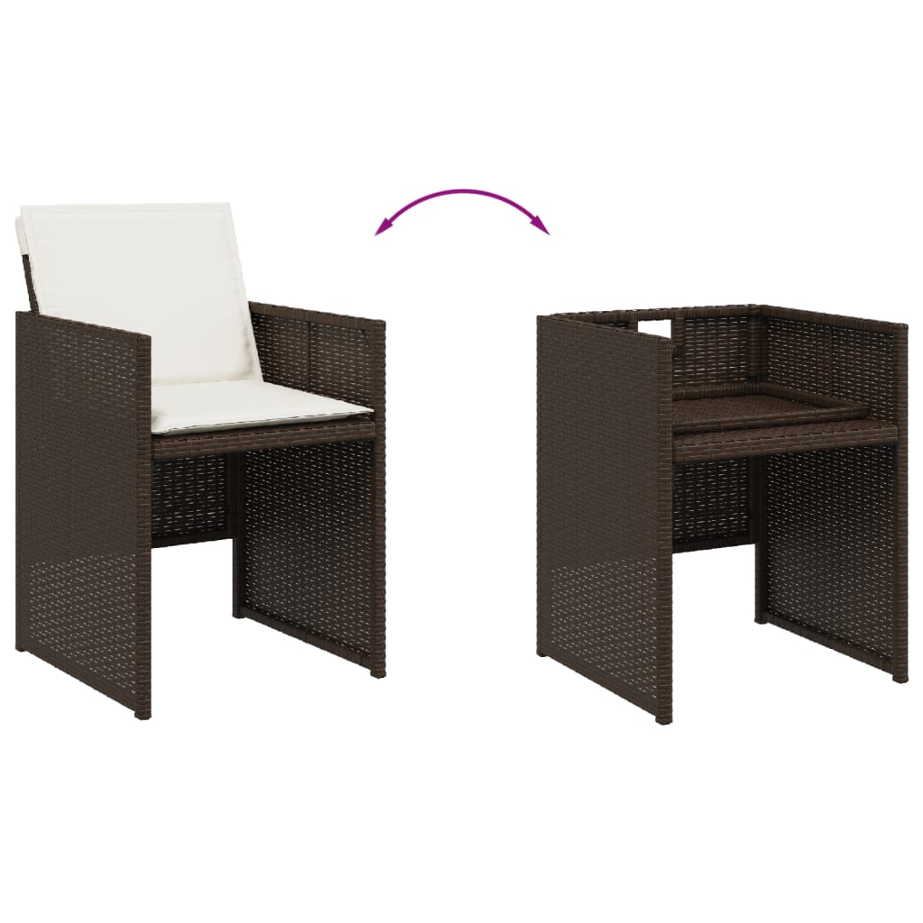 vidaXL 5-tlg. Garten-Essgruppe mit Kissen Braun Poly Rattan