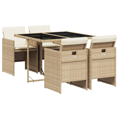 vidaXL Ensemble repas de jardin 5 pcs avec coussins Résine tressée Beige