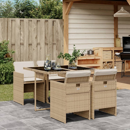 vidaXL Ensemble repas de jardin 5 pcs avec coussins Résine tressée Beige
