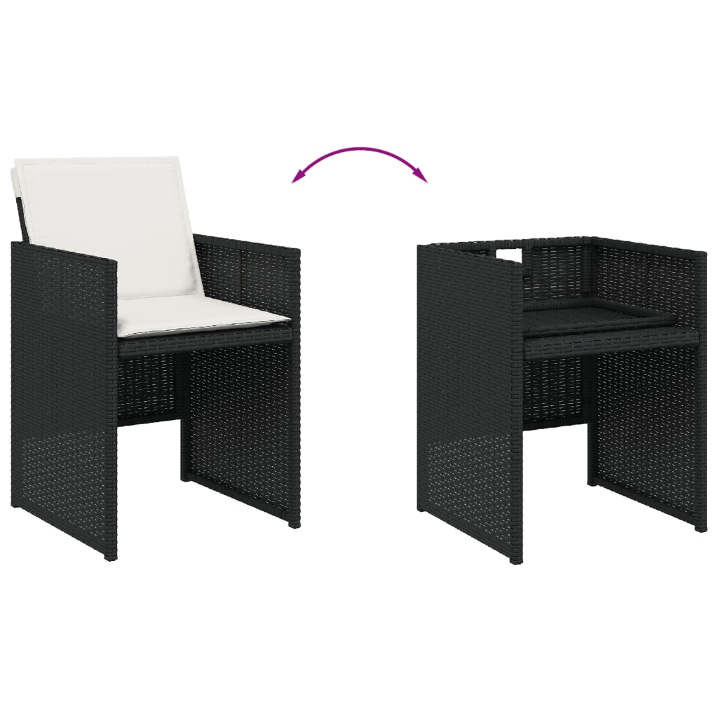 vidaXL 5-tlg. Garten-Essgruppe mit Kissen Schwarz Poly Rattan